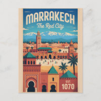 Marrakech Morocco Retro Travel Poster Art