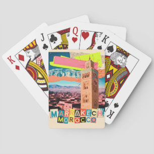 Marrakech Morocco Travel Koutoubia Vintage Skyline Playing Cards