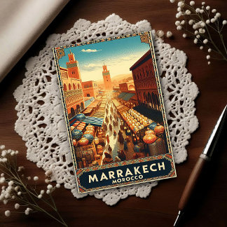 Marrakech Morocco Vintage Market Travel Postcard