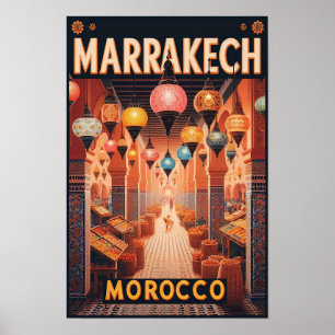 Marrakech Morocco Vintage Market Travel Poster