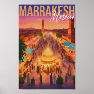 Marrakech Morocco Vintage Travel Tourism Souvenir Poster