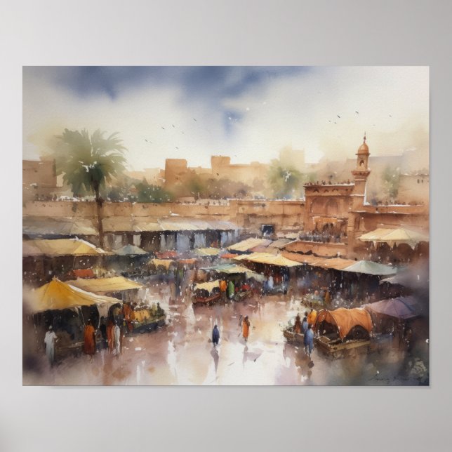 Marrakech Morocco Watercolor Art Print Poster (Front)
