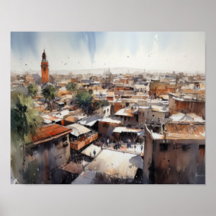 Marrakech Morocco Watercolor Art Print Poster