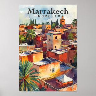 Marrakech Morocco Watercolor Painting Travel Poster