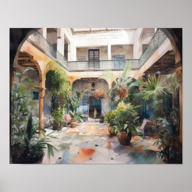 Marrakech Riad Morocco Painting Art Print Poster (Front)