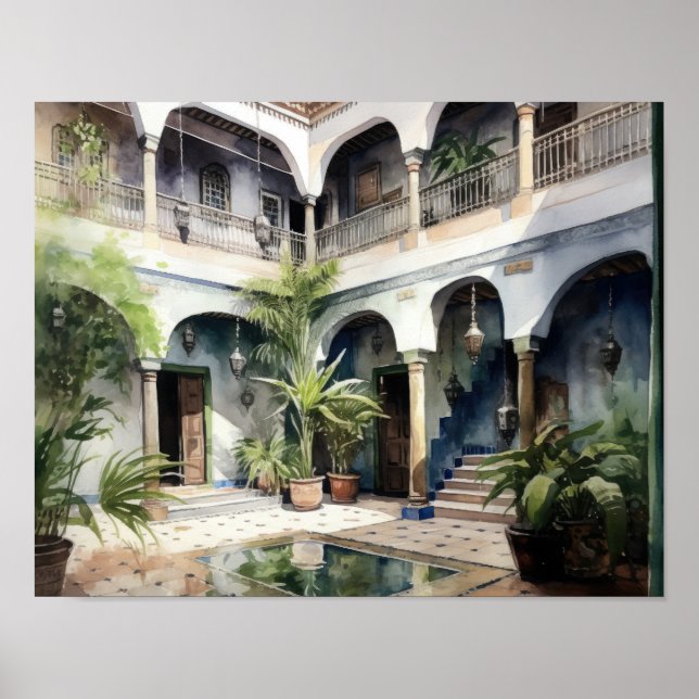 Marrakech Riad Morocco Painting Art Print Poster (Front)
