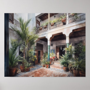 Marrakech Riad Watercolor Art Print Poster