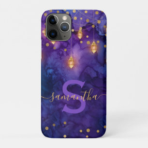 Marrakesh Midnight Lanterns & Gold Bokeh Monogram Case-Mate iPhone Case