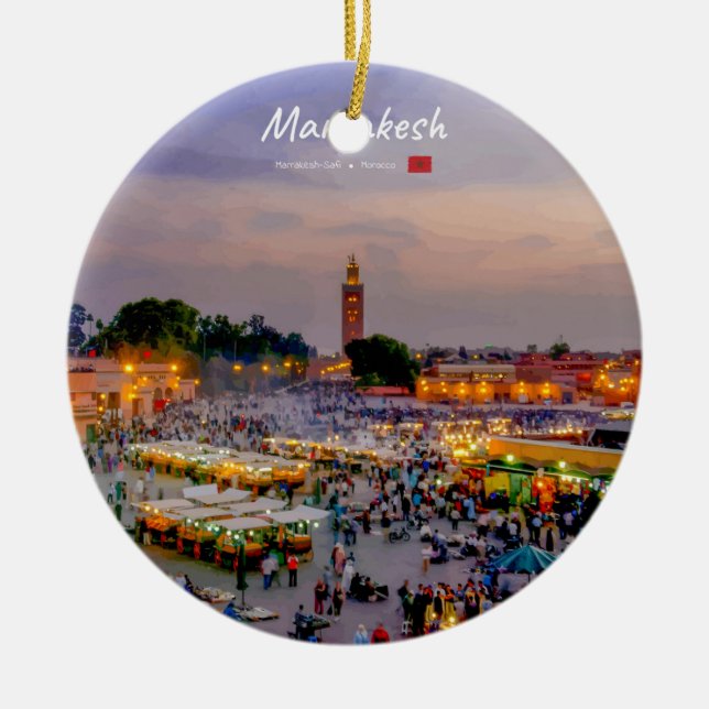 Marrakesh, Morocco - Jemaa el Fnaa Square Ceramic Tree Decoration (Front)