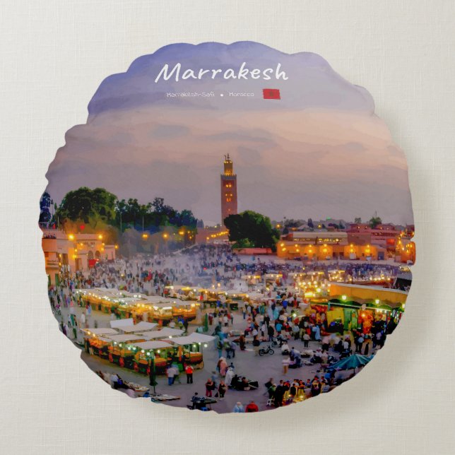 Marrakesh, Morocco - Jemaa el Fnaa Square Round Cushion (Front)