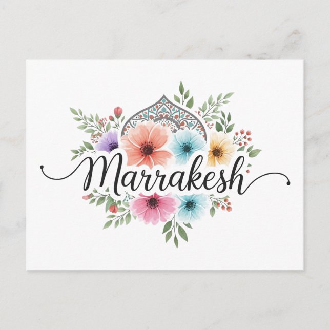Marrakesh Morocco Travel Floral Pastel Holiday Postcard (Front)