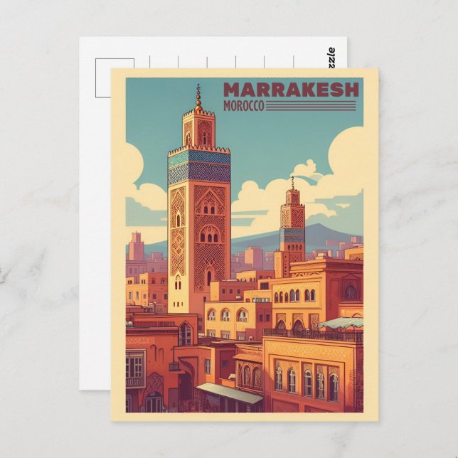 Marrakesh old city building with mosque  postcard (Front/Back)