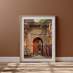 Marrakesh Souk Marketplace Moroccan Door Art Poster