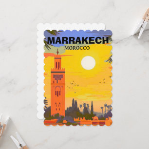 Marrakesh Travel Postcard Art, Morocco Travel Post