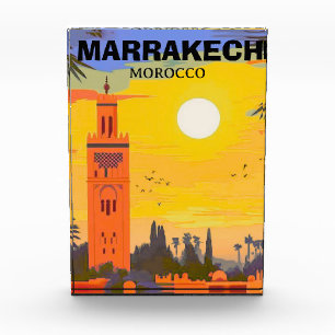 Marrakesh Travel Postcard Art, Morocco Travel Post Photo Block