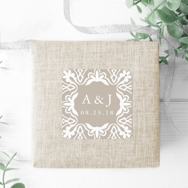 Marrakesh Wedding Monogram Stickers | Linen Greige (Creator Uploaded)