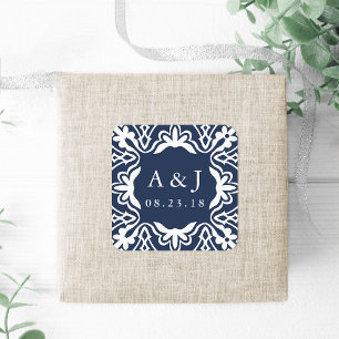 Marrakesh Wedding Monogram Stickers Navy
