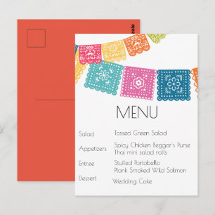 Marriage - Boda - Wedding Papel Picado Menu Postcard