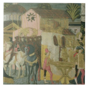 Marriage ceremony painted on cassone panel, Floren Tile