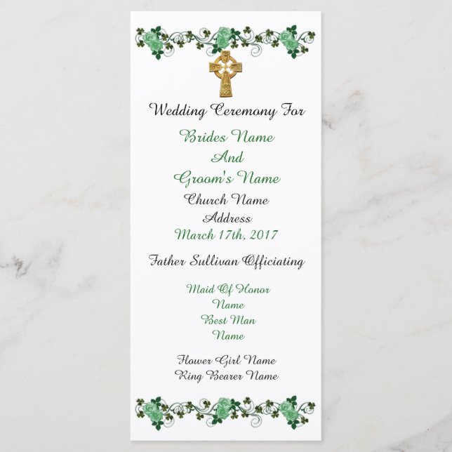 Marriage ceremony program Irish theme Programme (Front)