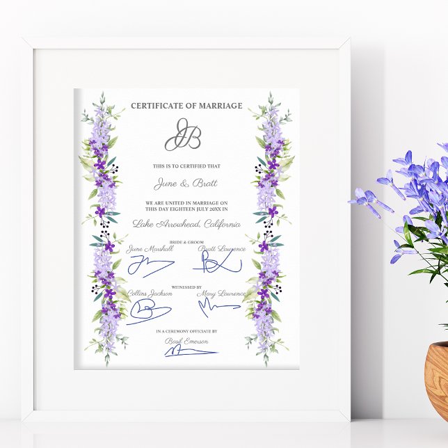 Marriage Certificate Design with Flowers & Leaves Poster (Creator Uploaded)