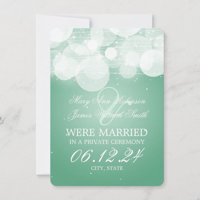 Marriage Elopement Glow & Sparkle Mint Announcement (Front)