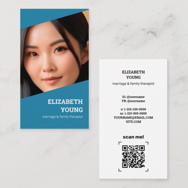 Marriage Family Relationship Coach Photo and QR Business Card (Front/Back)