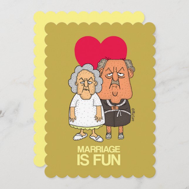 Marriage is fun - grumpy old couple cartoon brown card (Front/Back)