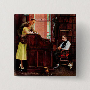 Marriage License by Norman Rockwell 15 Cm Square Badge