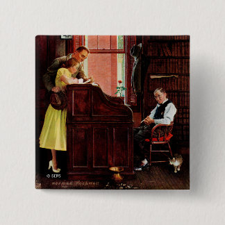 Marriage License by Norman Rockwell 15 Cm Square Badge