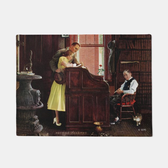 Marriage License by Norman Rockwell Doormat (Front)