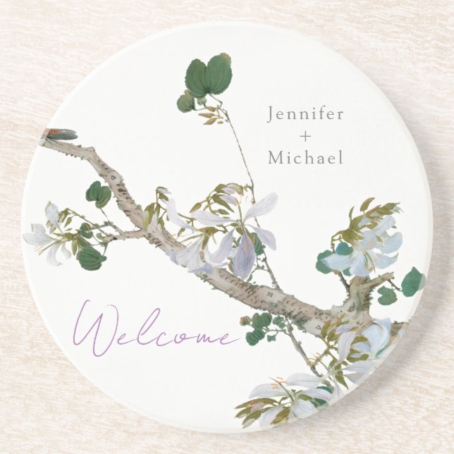 Marriage Minimalist Calligraphy Floral Lithograph Coaster (Front)