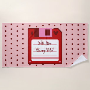 Marriage Proposal Floppy Disc Cute 70s Beach Towel