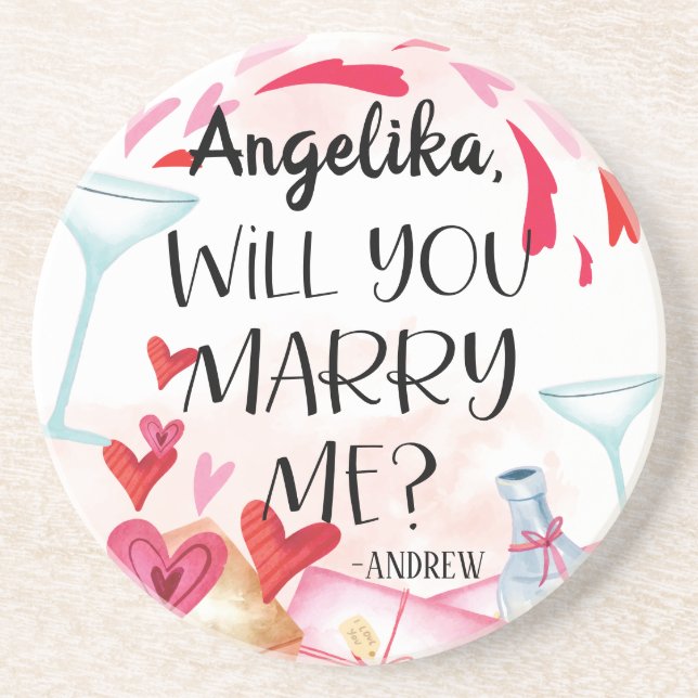 Marriage Proposal | Will You Marry Me? Custom Name Coaster (Front)