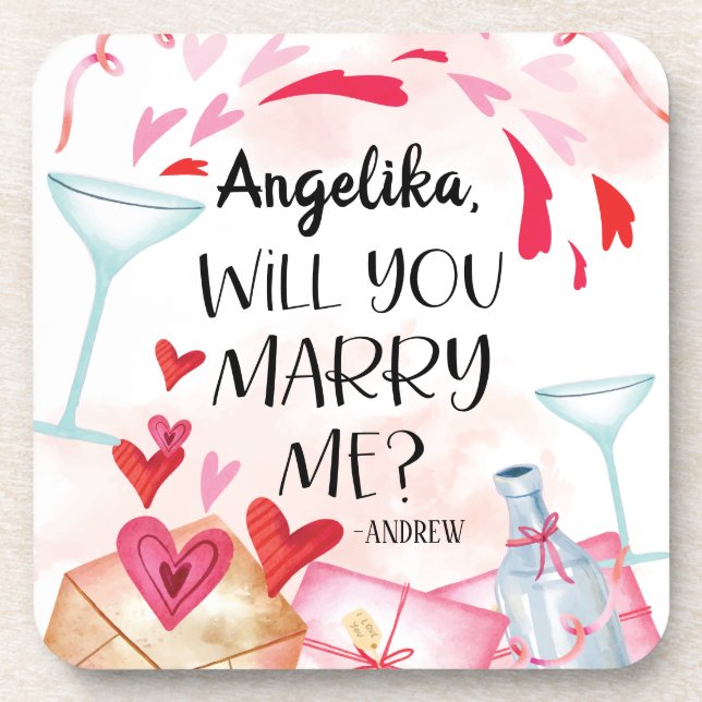 Marriage Proposal | Will You Marry Me? Custom Name Coaster (Front)