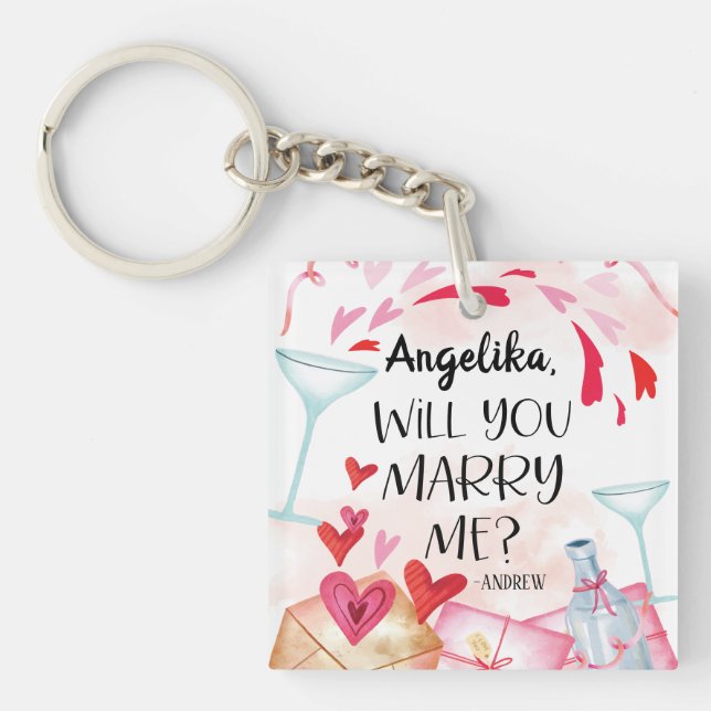 Marriage Proposal | Will You Marry Me? Custom Name Key Ring (Front)
