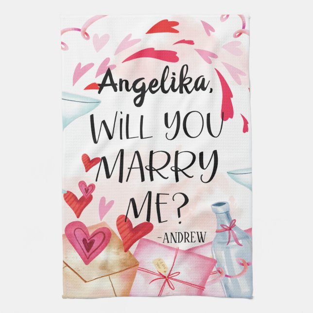 Marriage Proposal | Will You Marry Me? Custom Name Tea Towel (Vertical)