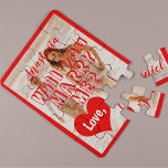 Marriage proposal will you marry me your photo red jigsaw puzzle<br><div class="desc">"Will you. marry me?" Pop the question in your own unique way! Follow your heart and make a surprising keepsake cute marriage proposal gift to your girlfriend to savour the memories of your beginnings all your life! Personalise it with your favourite couple photo,  your text,  and names.</div>