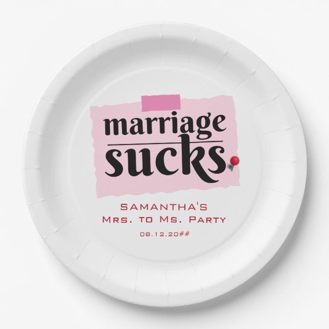 Marriage Sucks! Funny Divorce Announcement Party Paper Plate (Front)