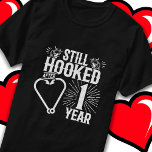 Married 1 Year Fishing Funny 1st Anniversary T-Shirt<br><div class="desc">This fun 1st wedding anniversary design is perfect for fishing couples that have been married for 1 year and are still hooked on each other & love to go fishing! Great for a 1st wedding anniversary party to celebrate 1 year of marriage! Features 'Still Hooked After 1 Year' wedding anniversary...</div>