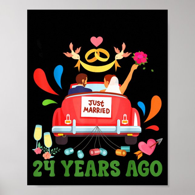 Married 24 years ago funny 24th anniversary couple poster (Front)