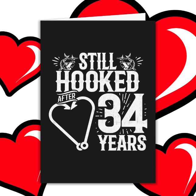 Married 34 Years Fishing Funny 34th Anniversary Card (Creator Uploaded)