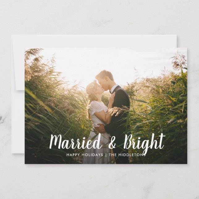 Married And Bright | Couple First Christmas Photo Holiday Card (Front)