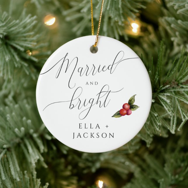 Married and Bright First Christmas Photo Ceramic Tree Decoration (Tree)