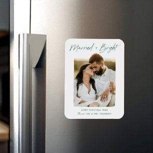 Married and Bright Green Script Photo Magnet