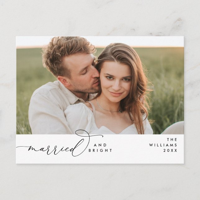 Married and Bright, Modern Script Photo Holiday  Postcard (Front)