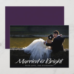 Married and Bright Moody Purple Photo Christmas Holiday Card