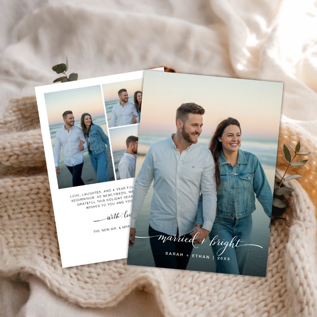 Married and Bright Newlywed Christmas Beach Photo Holiday Card (Creator Uploaded)