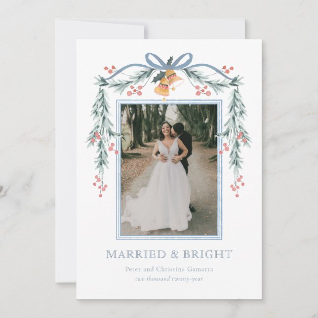 Married and Bright Newlywed Christmas Photo Card (Front)