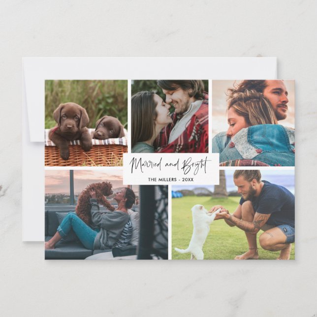 Married and Bright Newlywed Couple Photo Holiday Card (Front)